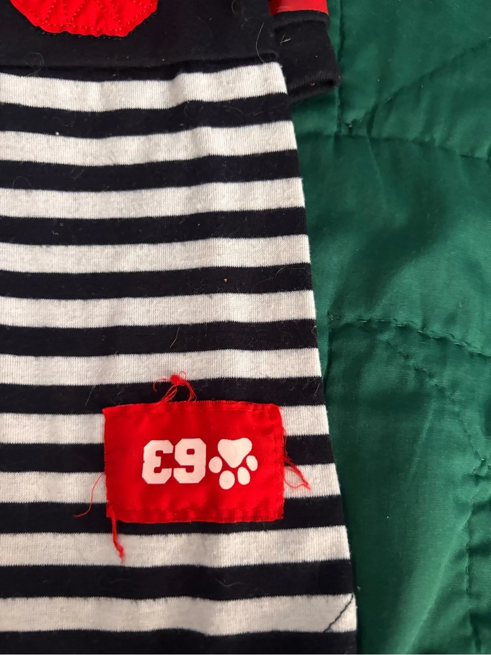 Navy & White Stripe Dog Tee with Red Accents